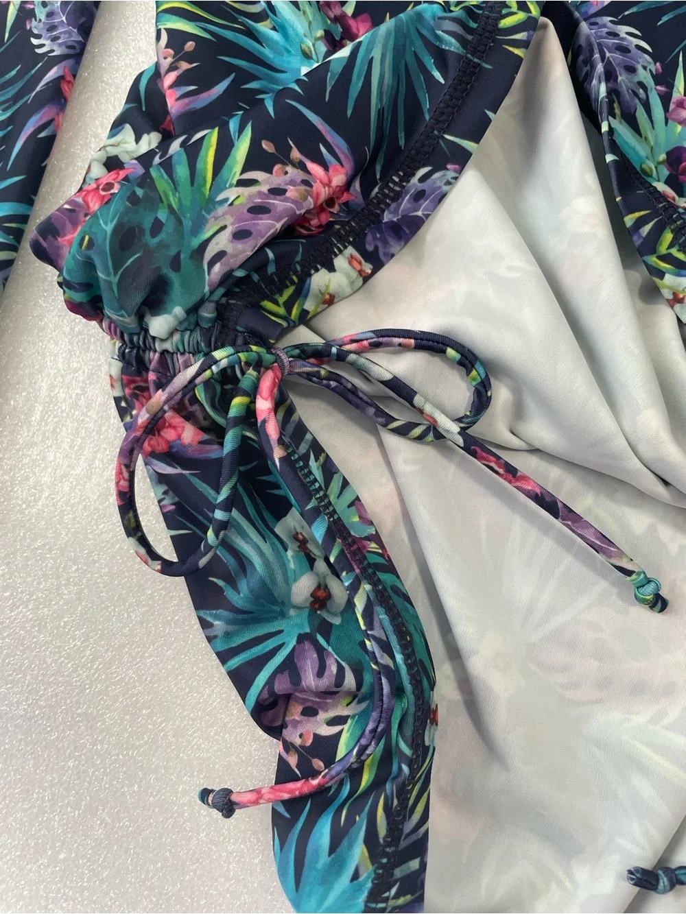 Kyodan Long-Sleeve Swim Tunic in Teal Tropical Print
